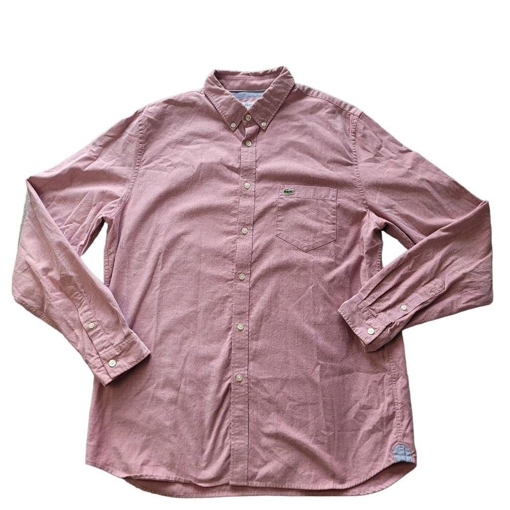 Lacoste Men's Long-Sleeve Button-Down Shirt in Dusty Pink